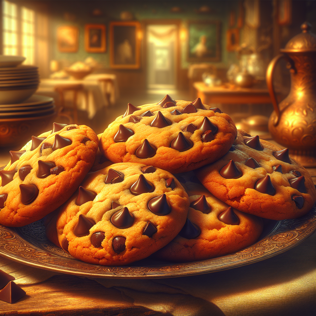 Freshly baked chocolate chip cookies on a plate
